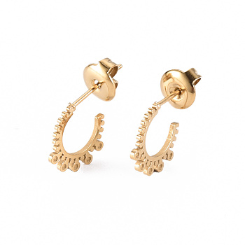 304 Stainless Steel Stud Earring Findings, Ear Wire, with Earring Backs/Ear Nut and Loop, Real 14K Gold Plated, 11x17x1mm, Hole: 1mm, Pin: 0.8mm