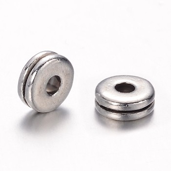 Tibetan Style Alloy Spacer Beads, Flat Round, Cadmium Free & Lead Free, Antique Silver, 6x2.5mm, Hole: 2mm