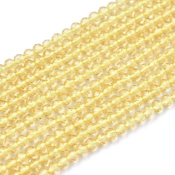 Glass Beads Strands, Imitation Quartz, Faceted, Round, Light Goldenrod Yellow, 2mm, Hole: 0.5mm,  about 175pcs/strand, 14.9 inch(38cm)