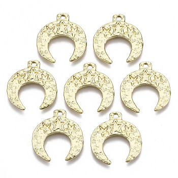 Alloy Pendants, Double Horn/Crescent Moon, Cadmium Free & Nickel Free & Lead Free, Real 16K Gold Plated, 21x20x2mm, Hole: 1.6mm