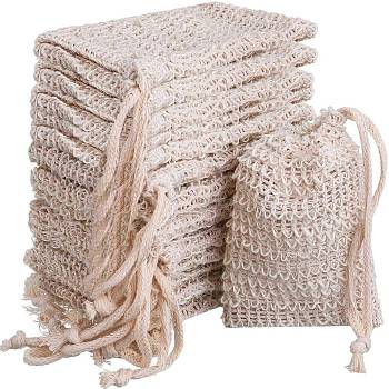 Cotton and Linen Foaming Nets, Soap Saver Mesh Bag, Double Layer Bubble Foam Nets, for Body Facial Cleaning, Antique White, 14x9cm