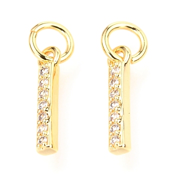 Brass Micro Pave Cubic Zirconia Charms, with Jump Rings, Greek Alphabet, Real 18k Gold Plated, Letter.I, 12.5x2x2mm, Jump Ring: 5x0.85mm, Hole: 3.3mm