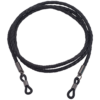Cowhide Neck Strap for Eyeglasses, Eyeglasses Lanyard with Rubber Loops Ends, Black, 700mm