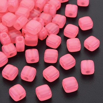 Imitation Jelly Acrylic Beads, Square, Hot Pink, 8x8x5.5mm, Hole: 2.5mm, about 1800pcs/500g