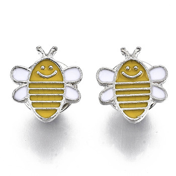 Alloy Brooches, Enamel Pin, with Brass Butterfly Clutches, Bee, Platinum, Yellow, 15x14x2mm, Pin: 1mm