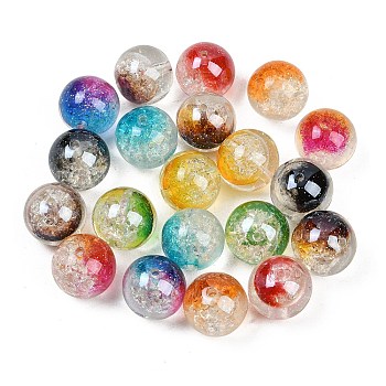Transparent Crackle Resin Beads, Round, with Glitter Powder, Two Tone, Mixed Color, 16mm, Hole: 1.8mm