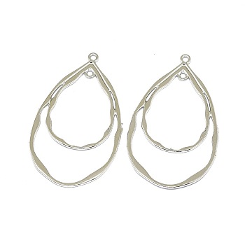 Alloy  2-Loop Link Pendants, Long-Lasting Plated, teardrop, Platinum, 49.5x30x1mm, Hole: 1.6mm