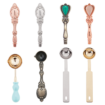 CRASPIRE Handle & Spoon Sets, Including Alloy Handles, Alloy & Iron & Stainless Steel & Brass Spoon, Mixed Color, 8pcs/set