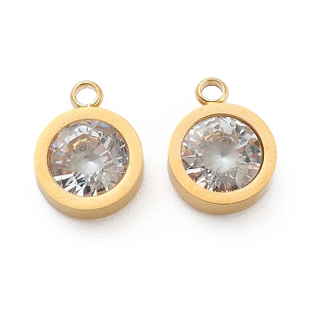 304 Stainless Steel Rhinestone Charms, Flat Round, Crystal, Golden, 12x9x4mm, Hole: 1.8mm