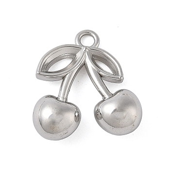 304 Stainless Steel Pendants, Cherry, Stainless Steel Color, 16x14.5x6mm, Hole: 1.8mm