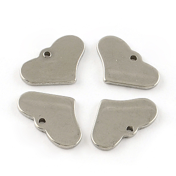 Tarnish Resistant Smooth Surface Stainless Steel Heart Stamping Blank Tag Charms, Stainless Steel Color, 12x19x1.5mm, Hole: 1mm