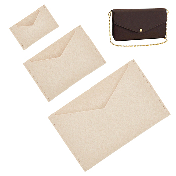 WADORN 3Pcs 3 Style Wool Felt Envelope Purse Insert Organizer, for Crossbody Bag Making, Bisque, 5.8~14.9x9~21.9x0.35cm, 1pc/style