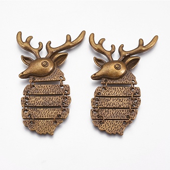 Tibetan Style Alloy Cabochons, Christmas Reindeer/Stag, Cadmium Free & Nickel Free & Lead Free, Antique Bronze, 72x44x5mm