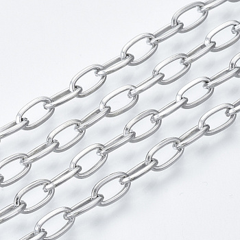 3.28 Feet 304 Stainless Steel Cable Chains, Unwelded, Stainless Steel Color, 6.6x3.5x0.9mm