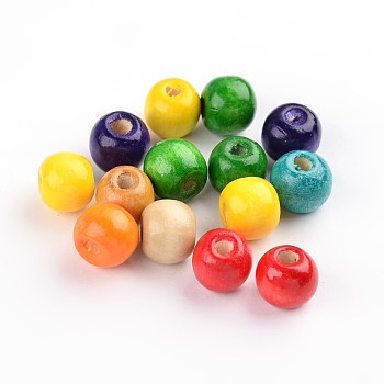 Natural Wood Beads, Round,Dyed, Mixed Color, 9x10mm, Hole: 3.5mm, about 3000pcs/1000g