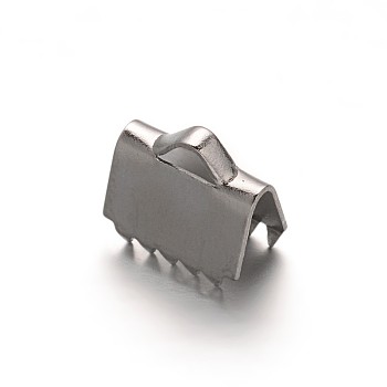 304 Stainless Steel Ribbon Crimp Ends, Stainless Steel Color, 8x8.5mm, Hole: 3x1.5mm