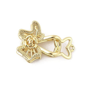 Brass Interlocking Clasps, Flower, Real 18K Gold Plated, 25mm