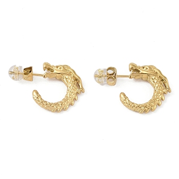 Dragon Head 304 Stainless Steel Half Hoop Stud Earrings for Women, Golden, 18.5x4.5mm