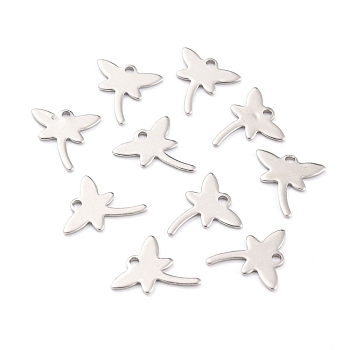 304 Stainless Steel Charms, Dragonfly, Stainless Steel Color, 12.5x12x0.8mm, Hole: 1.4mm