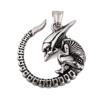 304 Stainless Steel Pendants, Alien Space Charml, Antique Silver, 40.5x38.5x5.5mm, Hole: 8x4.5mm