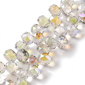 Half Rainbow Plated Electroplate Beads Strands, Faceted, Rondelle, Floral White, 8x6mm, Hole: 1.2mm, about 96~98pcs/strand, 20.47~20.87''(52~53cm)