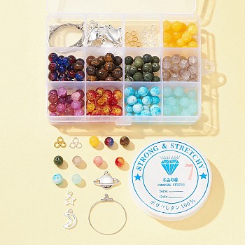 DIY Planet Earring Bracelet Making Kit, Including Natural Mixed Stone & Glass Round Beads, Star & Moon Alloy Pendants, 316 Surgical Stainless Steel Hoop Earring Findings, Mixed Color