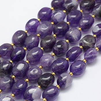 Natural Amethyst Beads Strands, Egg Stone, 11~15x8~13mm, Hole: 1mm, about 23pcs/strand, 15.3 inch(39cm)