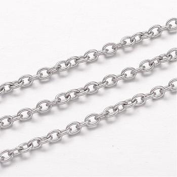304 Stainless Steel Cable Chains, Unwelded, Oval, for Jewelry Making, Stainless Steel Color, 3x2x0.6mm