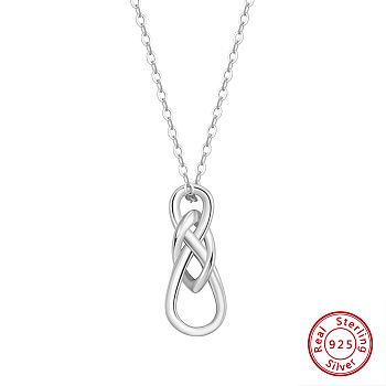 Rhodium Plated 925 Sterling Silver Chinese Knot Pendant Necklaces for Women, Real Platinum Plated, 17.72 inch(45cm)