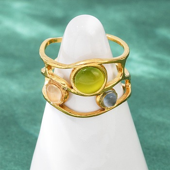 304 Stainless Steel Cuff Rings, with Gemstone, Golden, 13mm