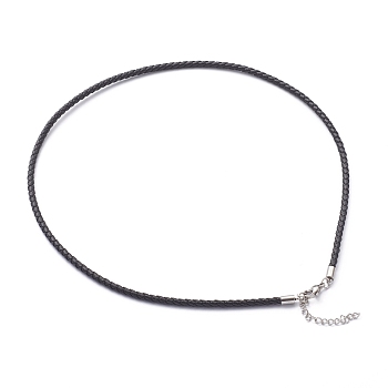 Braided Waxed Polyester Cord Necklaces Making, with 304 Stainless Steel Lobster Claw Clasps, Stainless Steel Color, Black, 18-3/4 inch(47.5cm)