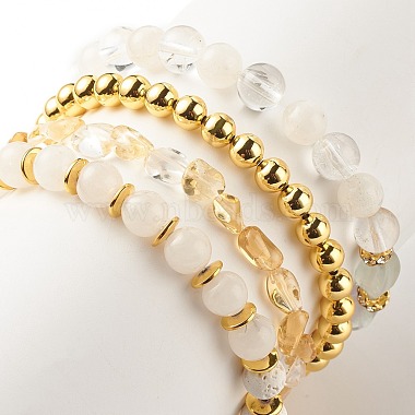 4pcs 4 bracelets extensibles perlés en laiton et pierres précieuses de style sertis de strass en cristal pour les femmes(BJEW-JB07884)-5