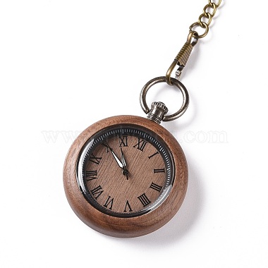 Ebony Wood Pocket Watch with Brass Curb Chain and Clips(WACH-D017-A13-04AB)-2