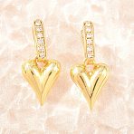Brass Micro Pave Clear Cubic Zirconia Hoop Dangle Earrings, Heart, Lead Free & Cadmium Free, Long-Lasting Plated, Rack Plating, Real 18K Gold Plated, 32.5x15.5mm(EJEW-G471-30B-G)