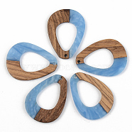 Opaque Resin & Walnut Wood Pendants, Teardrop, Cornflower Blue, 37.5x28x2.5mm, Hole: 2mm(X-RESI-S389-026A-C01)