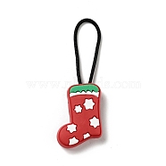 Christmas PVC Plastic Pendant Decorations, with Nylon Cord and Plastic Findings, Sock, FireBrick, 64mm(KY-G018-B09)