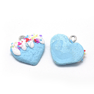Handmade Polymer Clay Pendants, Heart, Deep Sky Blue, 22~25x22~24x4~6mm, Hole: 2mm(X-CLAY-Q240-006C)