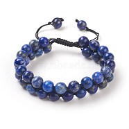 Adjustable Natural Lapis Lazuli Braided Bead Bracelets, with Nylon Thread, 2 inch~2-1/4 inch(5~5.8cm), 8~8.5mm(BJEW-E351-01A)