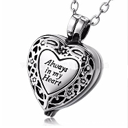 201 Stainless Steel Urn Pendants, for Commemoration, Excluding Chain, Heart with Word Always in My Heart, Antique Silver, 30x20x12mm(BOTT-PW0001-035AS)