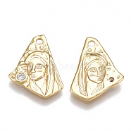Brass Pendants, with Cubic Zirconia, Polygon with Woman, Nickel Free, Real 18K Gold Plated, 20x14x2mm, Hole: 1.8mm(KK-T038-49G)