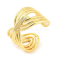 Brass Hollow Oval Open Cuff Rings, Lead Free & Cadmium Free, Real 18K Gold Plated, US Size 7 1/4(17.5mm)(RJEW-Q781-12G)