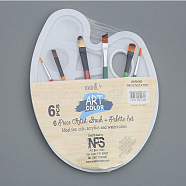 Paint Brushes Watercolor Brushes Set, with Plastic Paint Palette and Wood Brushes, Mixed Color, 23x17cm, 7pcs/set(DRAW-PW0001-411A)