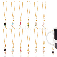 2 Sets Tulip Alloy Enamel Pendants Wine Glass Charms Sets, with Zinc Alloy Lobster Claw Clasps & Brass Coated Iron Cable Chains, Mixed Color, 200mm, 6pcs/set(AJEW-HY0001-56)