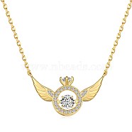 925 Sterling Silver Pendant Necklaces, Micro Pave Clear Cubic Zirconia, Wings, Real 18K Gold Plated, 15.83 inch(40.2cm)(NJEW-L179-17G)