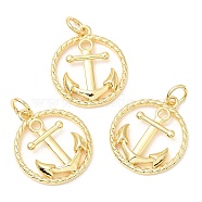 Rack Plating Brass Pendants, Long-Lasting Plated, with Jump Ring, Lead Free & Cadmium Free, Ring with Anchor Charm, Real 18K Gold Plated, 18x16x2.5mm, Hole: 3mm(KK-A185-07G)