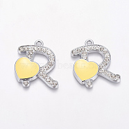 Zinc Alloy Rhinestone Pendants, with Enameled, Letter R & Heart, Platinum and Yellow Color, about 40mm long, 35mm wide, 5.5mm thick, hole: 4mm(BSEA020-2)