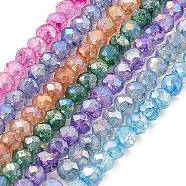 Spray Painted Imitation Jade Glass Beads Strands, AB Color Plated, Faceted, Round, Mixed Color, 4x3.5mm, Hole: 1mm, about 135pcs/strand, 18.90''(48cm)(GLAA-P058-01A)