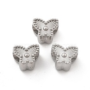 304 Stainless Steel European Beads, Big Hole Beads, Stainless Steel Color, Butterfly, 7.5x10x7.5mm, Hole: 4.5mm(STAS-M112-03P-03)