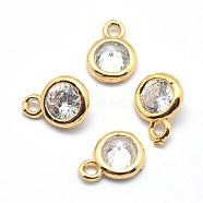Brass Cubic Zirconia Pendants, Flat Round Charms, Lead Free & Cadmium Free, Real 18K Gold Plated, 7x5x2.5mm, Hole: 1mm(KK-P119-33-7x5mm-G-NR)