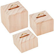 3 Sizes Wood Ring Display Pedestal Set, Finger Ring Organizer Holder, Sqaure, Bisque, 4.95~5.05x4.95~5.05x3.05~5cm, Groove: 3x0.5cm, 3pcs/set(ODIS-WH0029-96)
